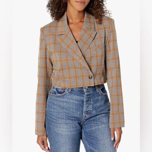 STEVE MADDEN Jackets & Blazers - STEVE MADDEN rupi cropped blazer in grey plaid